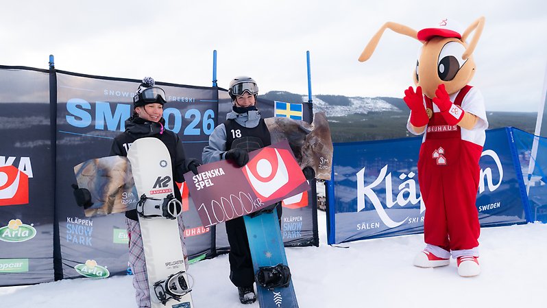 SM-vinnarna i big air och slopestyle belönas med Svenska Spels Hejapris på 10 000 kronor. Foto: Daniel Bernstål.